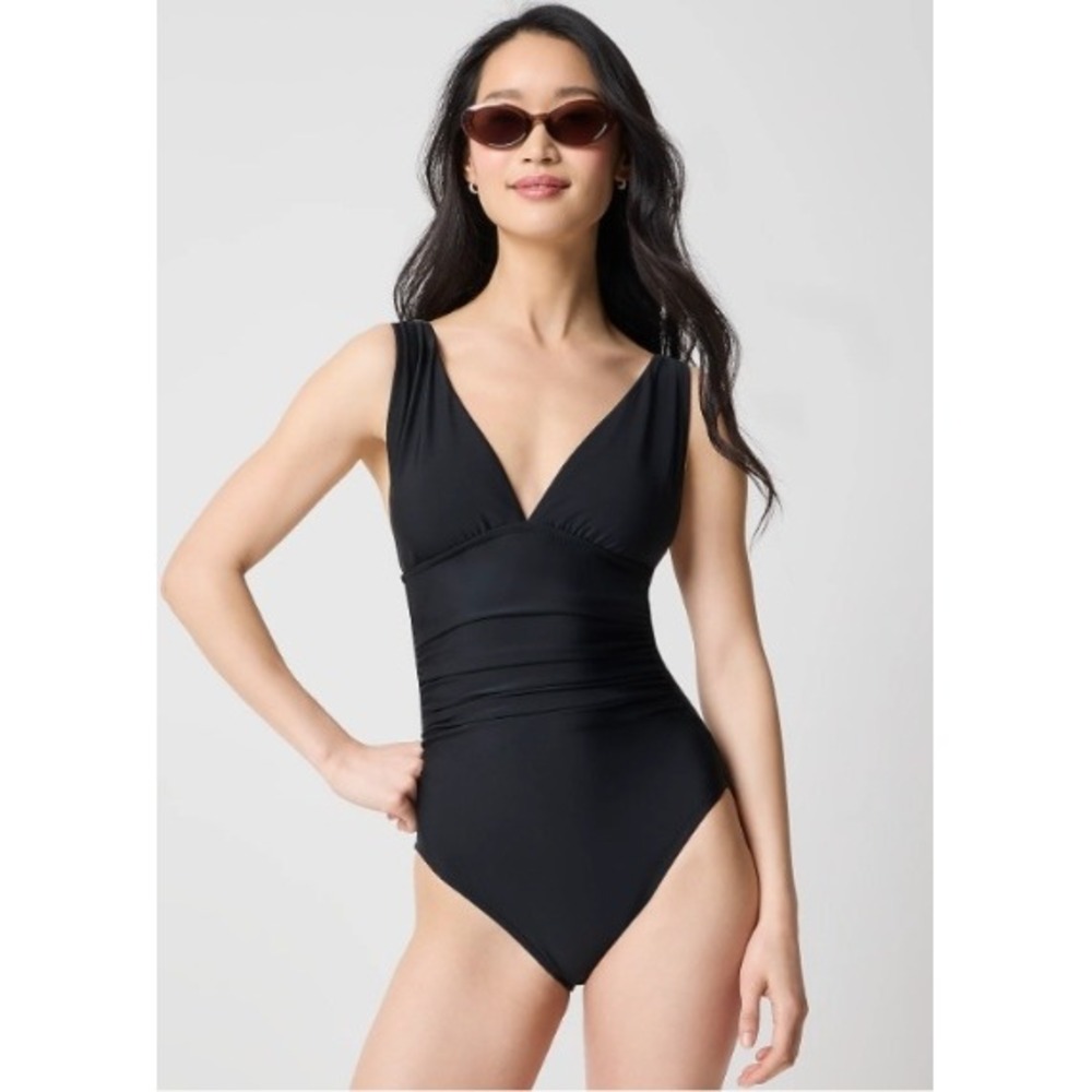 J.Crew Ruched V-Neck One-Piece Swimsuit Black Slimming C1098 Size S NWT $128